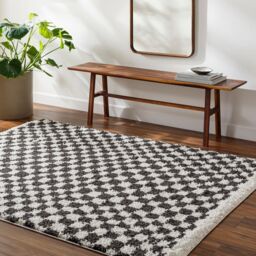 Livabliss Birmingham-Shaggy Black Grey Brown Checkboard Soft Plush Pile Living Rug - Size: 200 cm x 275 cm - thumbnail 1