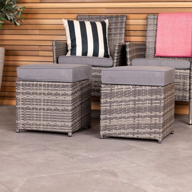 Charles Bentley Garden Outdoor Pair of Rattan Footstools Natural/Grey in Grey - image 1