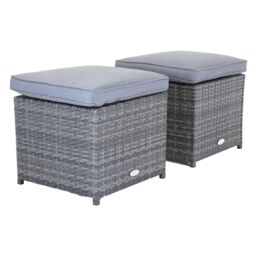 Charles Bentley Garden Outdoor Pair of Rattan Footstools Natural/Grey in Grey - thumbnail 4