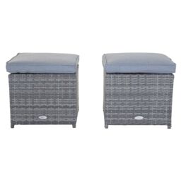 Charles Bentley Garden Outdoor Pair of Rattan Footstools Natural/Grey in Grey - thumbnail 5