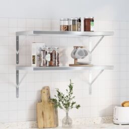 Berkfield Home Wall Shelves 2 pcs 75x40x3 cm Silver Stainless Steel - Size: 75 x 40 x 3 cm