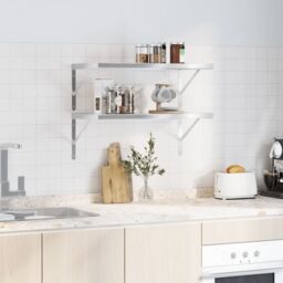 Berkfield Home Wall Shelves 2 pcs 75x40x3 cm Silver Stainless Steel - Size: 75 x 40 x 3 cm - thumbnail 3