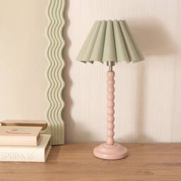 ValueLights Bobbins Rose Pink Table Lamp with Scallop Taper Shade & Bulb in Pale Green - thumbnail 1