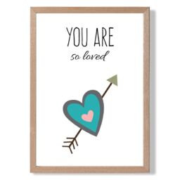 ARTZE You are So Loved Blue Tribal Quote Framed Print SIZE: A2 with Oak Frame in Bright Blue