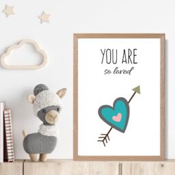ARTZE You are So Loved Blue Tribal Quote Framed Print SIZE: A2 with Oak Frame in Bright Blue - thumbnail 2