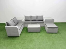 Fimous 6 Seater PE Rattan Wicker Garden Furniture Patio Conservatory Sofa Set w/ Rectangular Coffee Table 3 Seater Sofa Love Sofa Big Footstool 2 - thumbnail 2