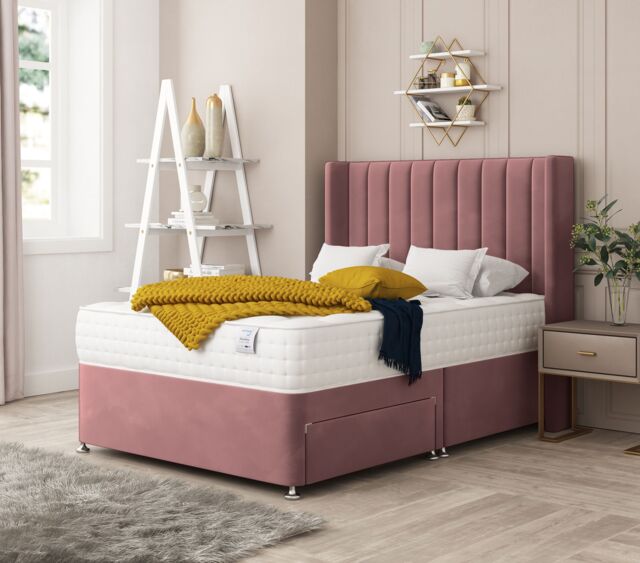 Bed Choices Regent Bed Set No drawer - Includes Mattress & Headboard - Plush Velvet in Pink - Size: Double - image 1