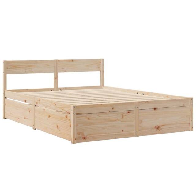 Berkfield Home Modern Bed Frame without Mattress 140x200 cm Solid Wood Pine in Light Brown - image 1