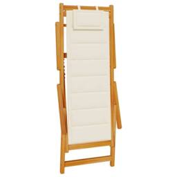 Berkfield Home Folding Beach Chair with Armrests Cream Acacia Wood & Textilene - thumbnail 4