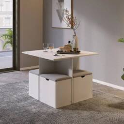 EONLION 5 PCS Wooden Dining Table Set in White - Size: 100 cm - thumbnail 3