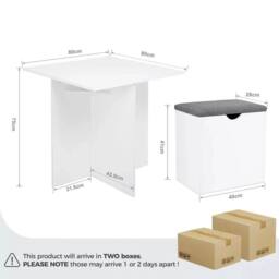 EONLION 5 PCS Wooden Dining Table Set in White - Size: 100 cm - thumbnail 2