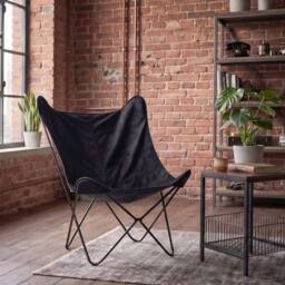Wyld and Coco Velvet Sling Butterfly Chair - Black Velvet Black Hairpin Legs - thumbnail 1