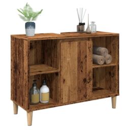 Berkfield Home Bathroom Cabinet Old Wood 80x33x60 cm Engineered Wood in Brown - Size: 80 x 33 x 60 cm - thumbnail 4