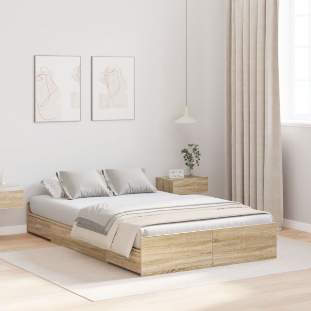 Berkfield Home Storage Bed Frame Sonoma oak 120 x 200 cm Engineered wood in Brown - image 1