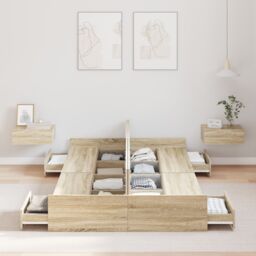 Berkfield Home Storage Bed Frame Sonoma oak 120 x 200 cm Engineered wood in Brown - thumbnail 4