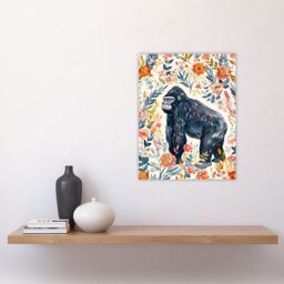 "Artery8 Gorilla Ape with Wildflowers Floral Watercolour Wall Art Print - Size: W12"" x H16""" - thumbnail 4