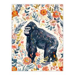 "Artery8 Gorilla Ape with Wildflowers Floral Watercolour Wall Art Print - Size: W12"" x H16""" - thumbnail 1