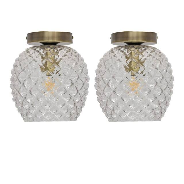 First Choice Lighting Set of 2 Baine - Textured Glass Antique Brass Ceiling Light Fittings in Clear - image 1