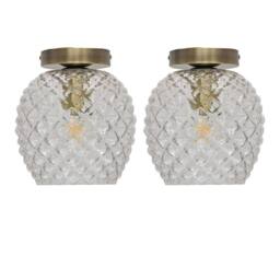 First Choice Lighting Set of 2 Baine - Textured Glass Antique Brass Ceiling Light Fittings in Clear - thumbnail 1