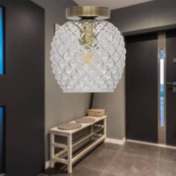 First Choice Lighting Set of 2 Baine - Textured Glass Antique Brass Ceiling Light Fittings in Clear - thumbnail 4