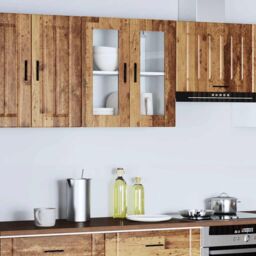 Berkfield Home Kitchen Wall Cabinet with Glass Door Porto Old Wood in Brown - thumbnail 3
