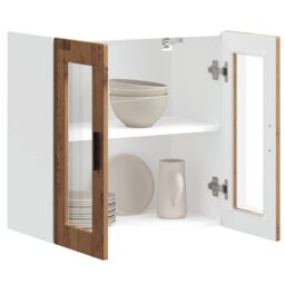 Berkfield Home Kitchen Wall Cabinet with Glass Door Porto Old Wood in Brown - thumbnail 5