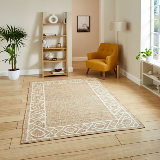 The Rug Shop UK Beige Border Modern Geometric Jute Easy To Clean Area Rug - Size: 160 cm x 230 cm - image 1