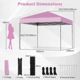 NESTLUNE 300×295cm Foldable Outdoor Patio Sun Shelter Gazebo in Pink - Size: 100 cm x 100 cm - thumbnail 2