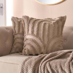 OHS 2 x Tufted Arches Cushion Cover Luxury Modern in Light Brown - Size: 45 cm x 45 cm - thumbnail 1