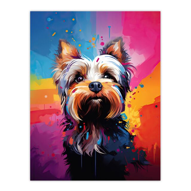 "Artery8 Wall Art Print Yorkshire Terrier Dog Lover Gift Pet Portrait Rainbow Colours Artwork Painting Poster - Size: W18"" x H24""" - image 1