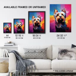 "Artery8 Wall Art Print Yorkshire Terrier Dog Lover Gift Pet Portrait Rainbow Colours Artwork Painting Poster - Size: W18"" x H24""" - thumbnail 3