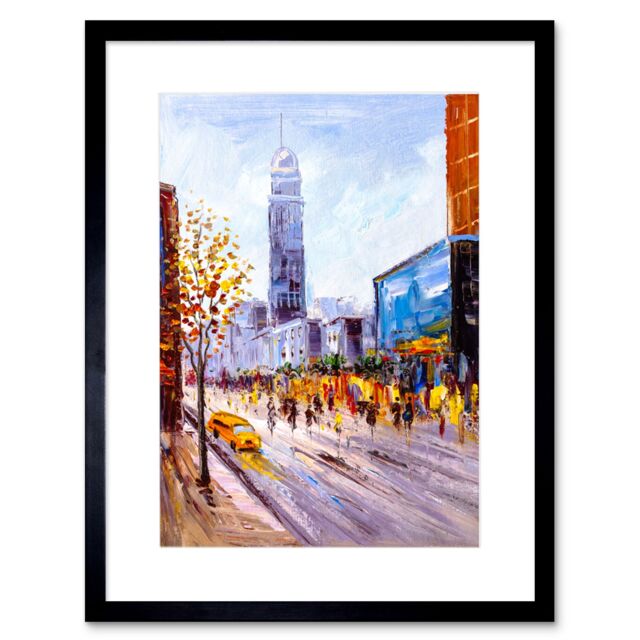 "Artery8 Wall Art Print New York Cityscape Painting Art Framed 9x7 inch in Black - Size: W7"" x H9""" - image 1