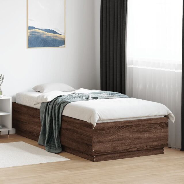 Berkfield Home Bed Frame with LED without Mattress Brown Oak 100x200 cm - image 1