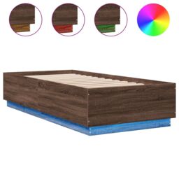 Berkfield Home Bed Frame with LED without Mattress Brown Oak 100x200 cm - thumbnail 2