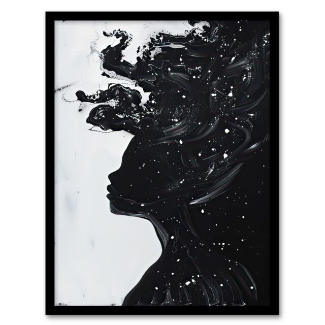 "Artery8 Woman in Stars Abstract Portrait Black & White Framed Art Print - Size: W12"" x H16""" - image 1