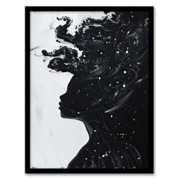 "Artery8 Woman in Stars Abstract Portrait Black & White Framed Art Print - Size: W12"" x H16""" - thumbnail 1
