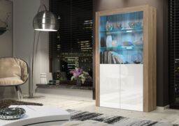 Creative Furniture Spectrum Display Cabinet 170cm with Glass Shelves & LED Lights in Light Oak - thumbnail 2