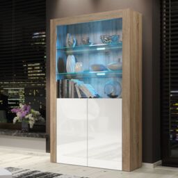 Creative Furniture Spectrum Display Cabinet 170cm with Glass Shelves & LED Lights in Light Oak - thumbnail 1