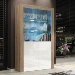 Creative Furniture Spectrum Display Cabinet 170cm with Glass Shelves & LED Lights in Light Oak - thumbnail 4