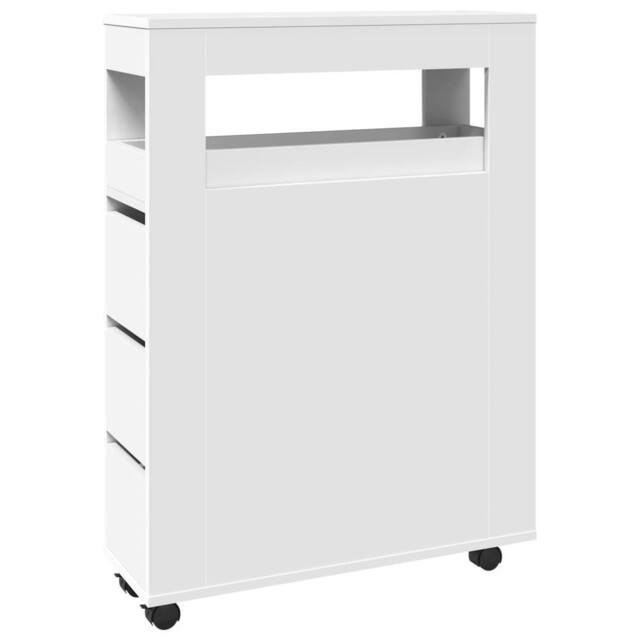 Berkfield Home Narrow Bathroom Cabinet with Wheels White Engineered Wood - image 1