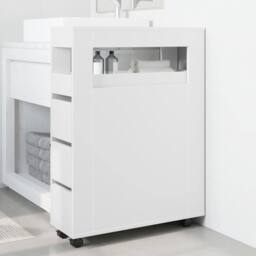 Berkfield Home Narrow Bathroom Cabinet with Wheels White Engineered Wood - thumbnail 3