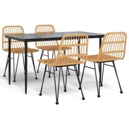 Berkfield Home 5 Piece Garden Dining Set Poly Rattan in Brown - thumbnail 2