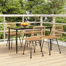 Berkfield Home 5 Piece Garden Dining Set Poly Rattan in Brown - thumbnail 1