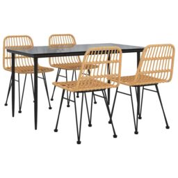 Berkfield Home 5 Piece Garden Dining Set Poly Rattan in Brown - thumbnail 3