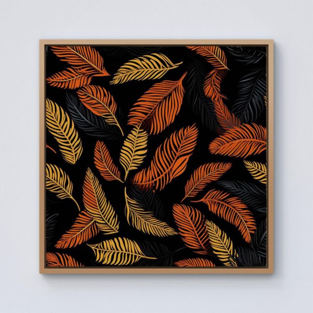 Warren Reed - Designer Orange Feather Leaves Framed Canvas in Light Brown - Size: w40 inch x h40 inch - image 1