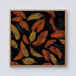 Warren Reed - Designer Orange Feather Leaves Framed Canvas in Light Brown - Size: w40 inch x h40 inch - thumbnail 1