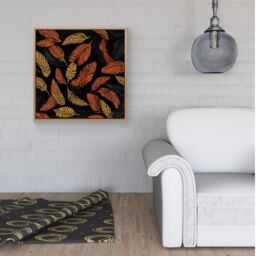 Warren Reed - Designer Orange Feather Leaves Framed Canvas in Light Brown - Size: w40 inch x h40 inch - thumbnail 2