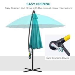 OUTSUNNY 3(m) Cantilever Shanghai Parasol w/ Crank Handle, Cross Base in Turquoise - thumbnail 4