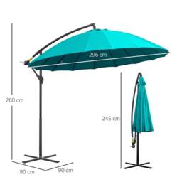 OUTSUNNY 3(m) Cantilever Shanghai Parasol w/ Crank Handle, Cross Base in Turquoise - thumbnail 3