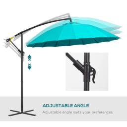 OUTSUNNY 3(m) Cantilever Shanghai Parasol w/ Crank Handle, Cross Base in Turquoise - thumbnail 5